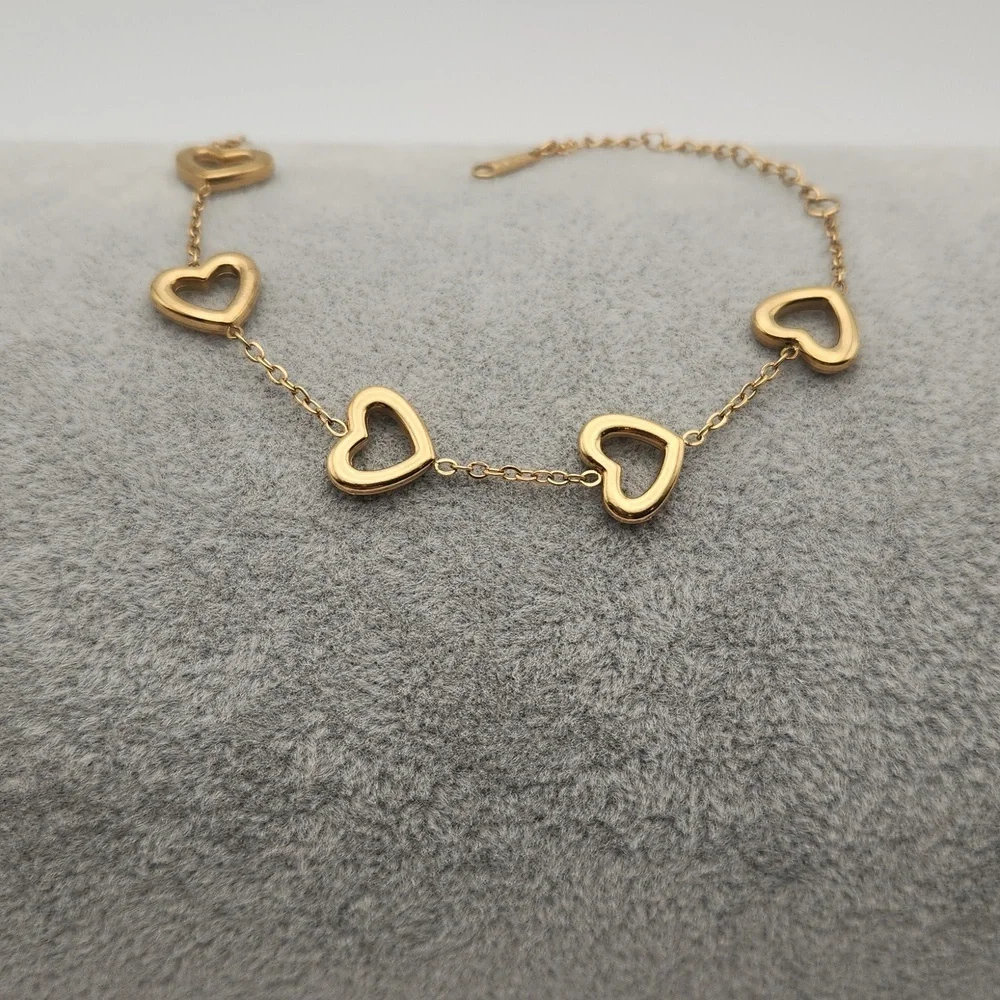 18K Gold Plated Heart Chain Bracelet, Stainless Steel